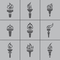 Set of burned torches. Flet icon © hellokisdottir