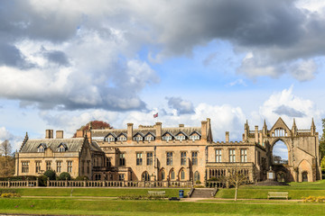 HDR image of the rear of Newstead Abbey. At Newstead Abbey, Newstead, Nottinghamshire, England. On 30th April 2016.