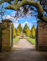 HDR image of entrance gate to The Rose Gardens. At Newstead Abbey, Newstead, Nottinghamshire, England. On 30th April 2016.