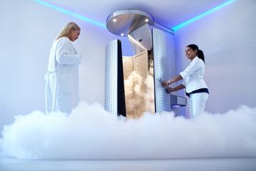 Woman going for cryotherapy treatment