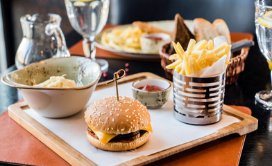 burger with french fries