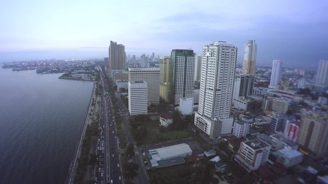 Aerial view of traffic scene on Roxas Boulevard Manila