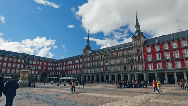 Tourists visit famous place Plaza Mayor on april 13, 2016 in Madrid, Spain