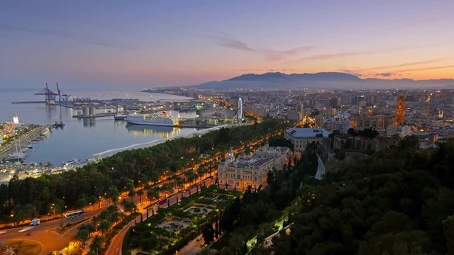 Time lapse of  evening Malaga, Spain