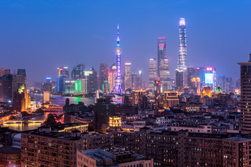 Fototapeta na wymiar Elevated view of Shanghai skyline at night.