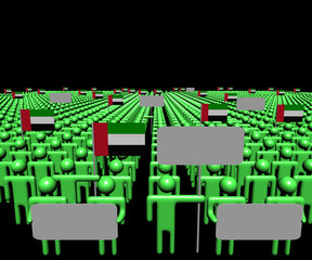 Fototapeta premium Crowd of people with signs and UAE flags illustration