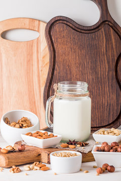 Vegan milk from nuts in glass jar