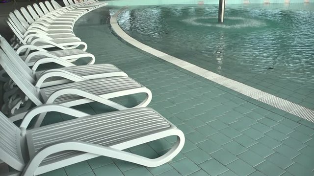 Line of a deck chair by the pool at a water park.