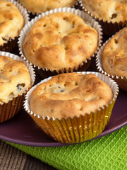 Savory muffins with ham, cheese and boiled eggs. Close up