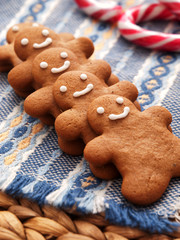 Row of homemade gingerbread men, close up