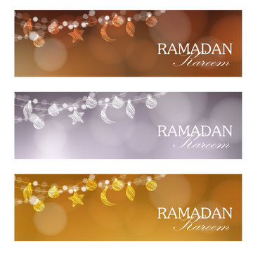Set of web banners for muslim community holy month Ramadan Kareem.