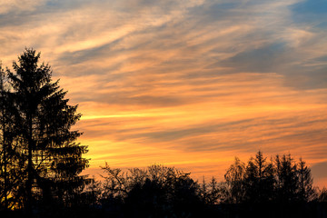 Fototapeta na wymiar sunset with orange sky and clouds