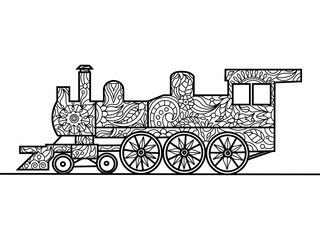 Steam locomotive coloring book for adults vector © Oleksandr Pokusai