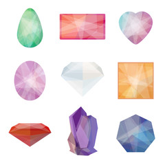 Set of gems in low polygon style. Vector illustration of gems for web, mobile, games, company logos and brand design.