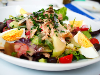 Nicoise Salad served in a restaurant in Cannes, France