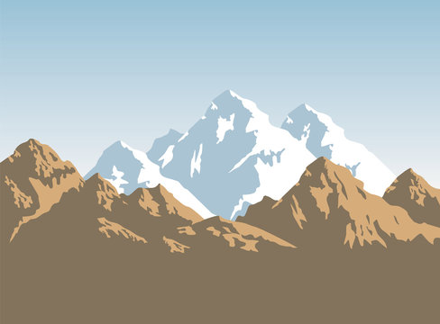 snowcapped mountains and brown rocks - background