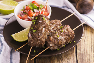 Grilled kebabs, top view