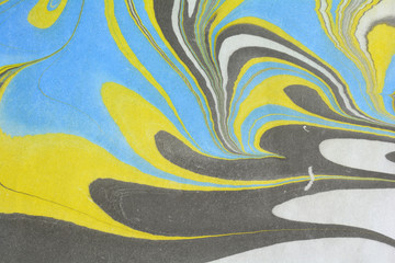 Abstract background. Ink marbling texture. Multicoloured. Hand drawn marble illustration, ebru aqua paper and silk print. Traditional Turkish ebru technique. Painting on water. 
