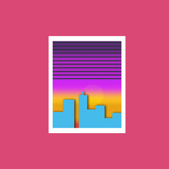 Window Illustration in Flat Design - Sunset - Red Background