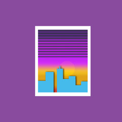 Window Illustration in Flat Design - Sunset - Purple Background