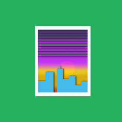 Window Illustration in Flat Design - Sunset - Green Background