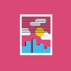 Window Illustration in Flat Design - Daytime, Red Sky