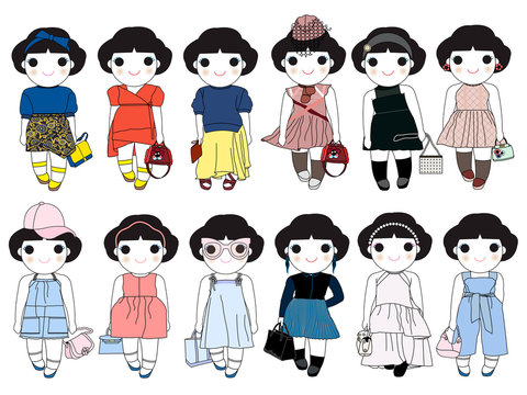 Trendy Fashion Wonder Girls Character Set illustration