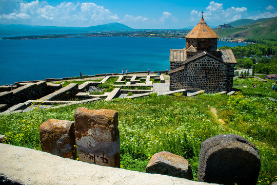 Territory Sevanavank monastery on Sevan lake