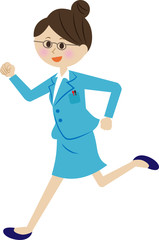 走るスーツの女性