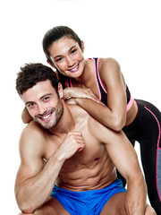 Fototapeta na wymiar couple man and woman fitness exercises isolated