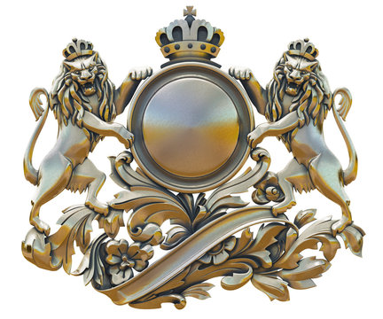 Gold patina old coat of arms with lions