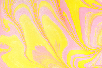 Ink marbling texture. Ebru creative background with abstract painted waves. Horizontal writing surface, endpapers in bookbinding and stationery. Unique wallpaper art illustration. Mineral texture. - 109513580