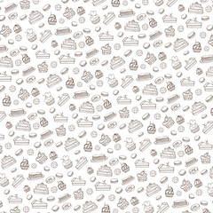 Doodle bakery,Cakes pattern.Vintage linear background