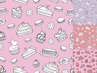 Meubelstickers Doodle bakery,Cakes seamless pattern.Vintage linear set © tatiana_kost94