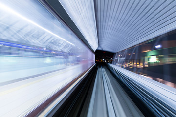 Fototapeta na wymiar Subway tunnel with blurred light tracks