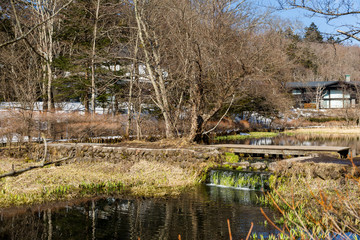 Winter lake and house