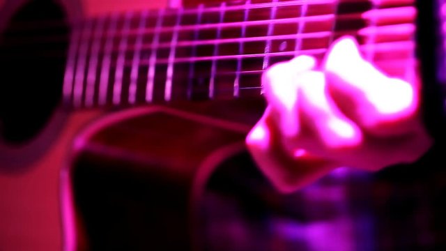 guitar, close-up, concert lighting, acoustic