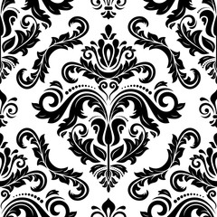 Seamless oriental pattern in the style of baroque. Traditional classic vector pattern. Black and white pattern