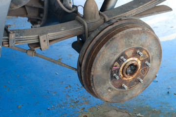 Car in service. Detail of the wheel assembly,wheel hup