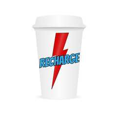 Coffee cup vector illustration. Coffee cup design. Coffee break logo.To go cup with emblem and logo in trendy style.