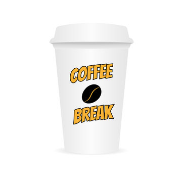 Coffee cup vector illustration. Coffee cup design. Coffee break logo.To go cup with emblem and logo in trendy style.