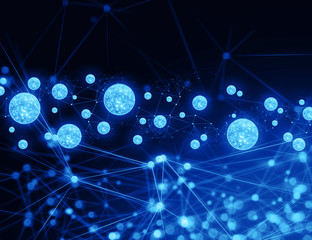 data deep learning hologram ai technology robotic, molecule of chemical, atom cell science, futuristic cyber network, system of background illustration 3d rendering