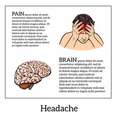Picture a woman with a headache, brain vector illustration sketch of a woman who holds his hand to his head, pain in the head of a woman, the concept of sickness or disease in the human head