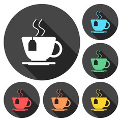 Tea - vector icons set with long shadow