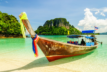 Thai Long Tail Boat Floating Nearby Island