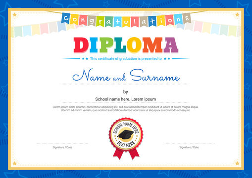 Colorful diploma certificate template for kids in vector