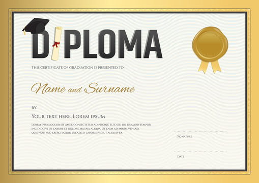 Diploma certificate template in vector in gold theme