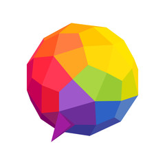 Low poly sphere speech bubble logo.