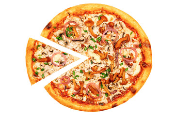 Pizza with mushrooms and spring onions