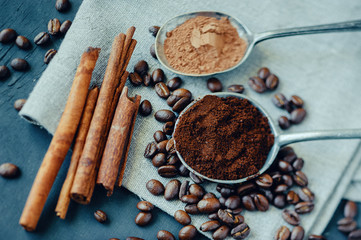Still life with coffee and cinnamon